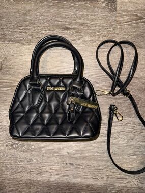 Steve Madden Black Quilted Mini Satchel with Gold Hardware